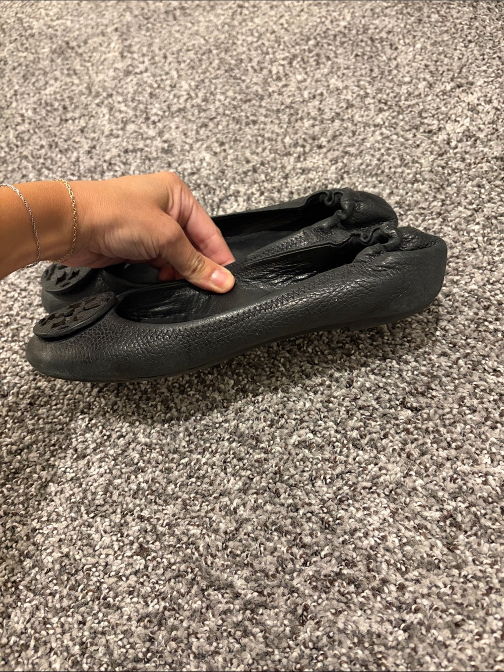 Tory Burch Black Leather Logo Ballet Flats - Picture 5 of 7